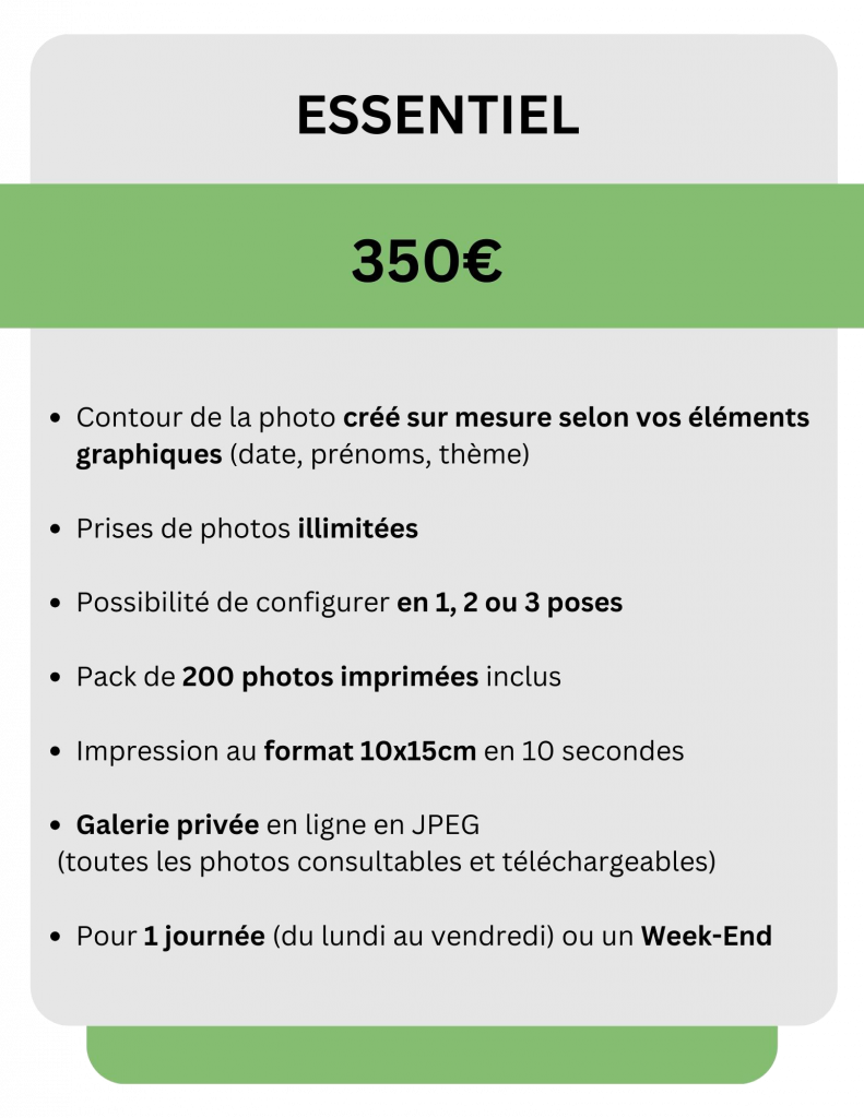 Prix particulier / tarif borne photo /mariage / pack / services / anniversaire
