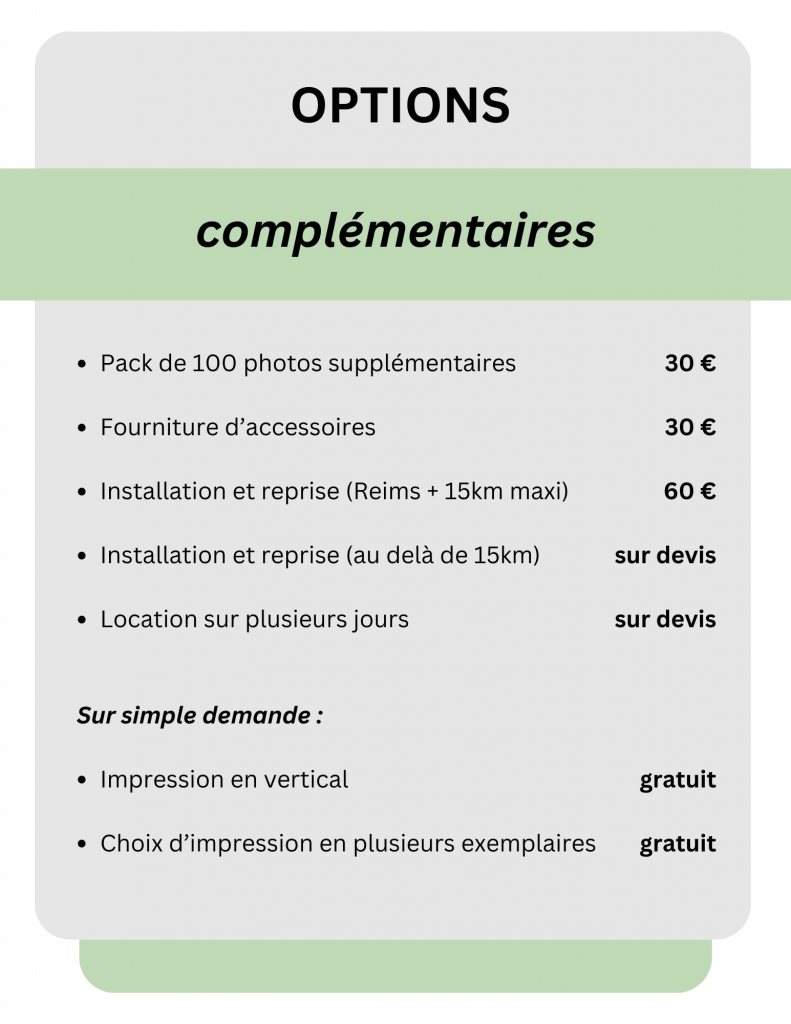 Prix particulier / tarif borne photo /mariage / pack / services