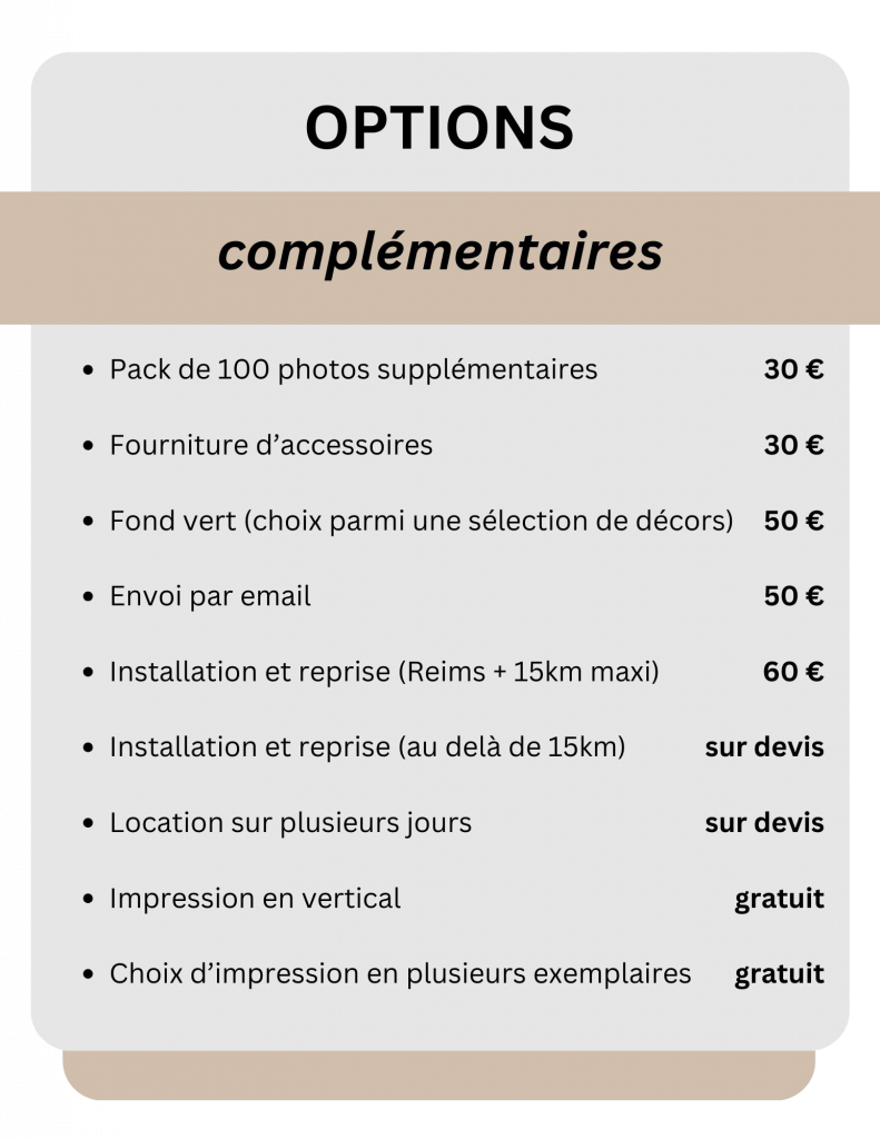Prix entreprise / tarif borne photo / professionnel / pack