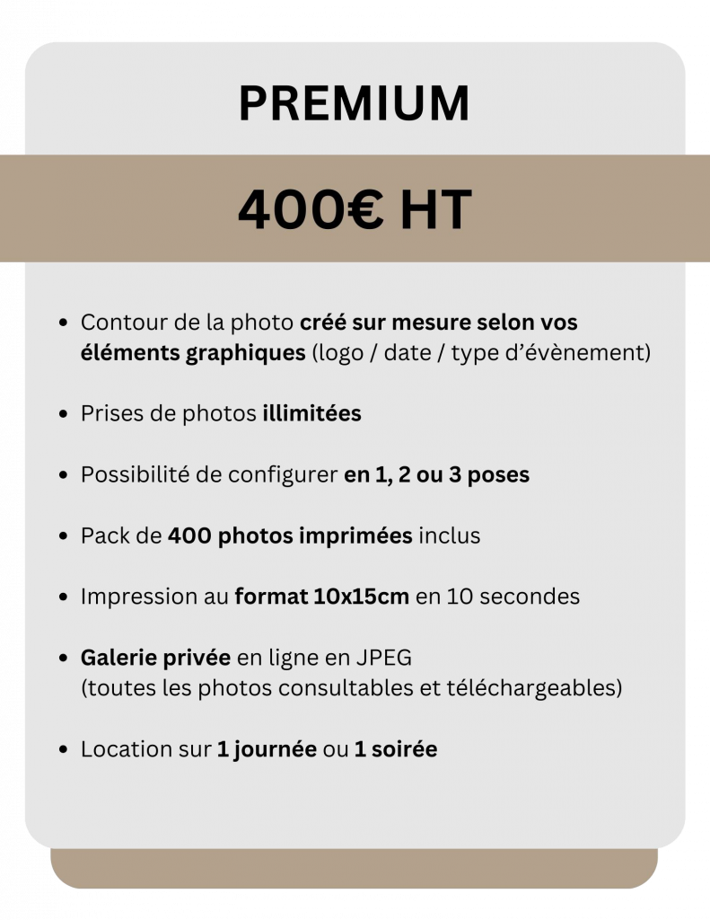 Prix entreprise / tarif borne photo / professionnel / pack
